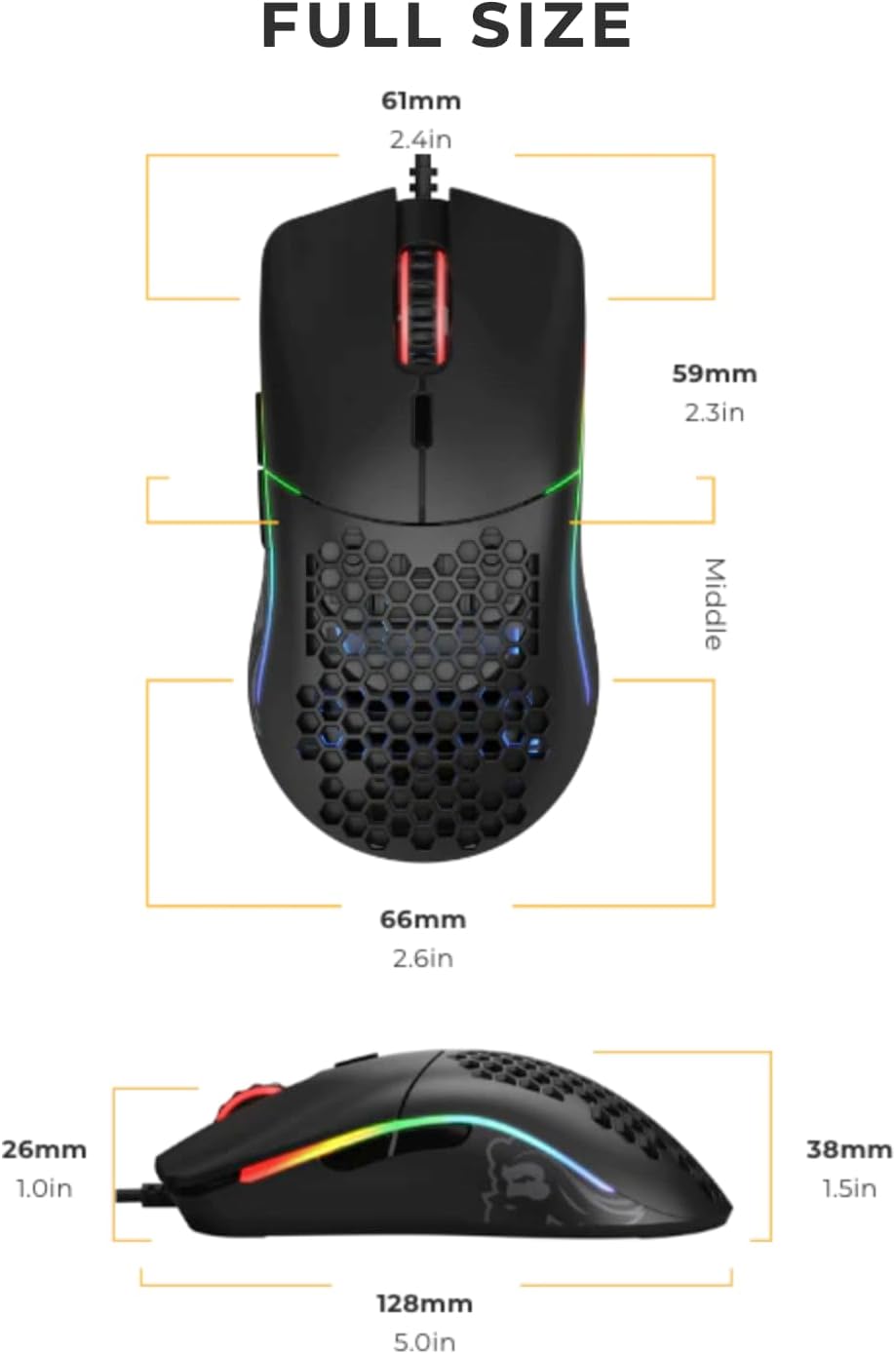 Glorious Model O Wired Gaming Mouse 67g Superlight Honeycomb Design - Preto fosco 